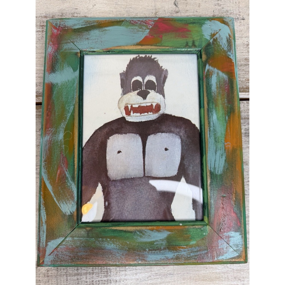 Framed 1960's Ape Print 8x10 Jungle Animal Original Drawing Monkey